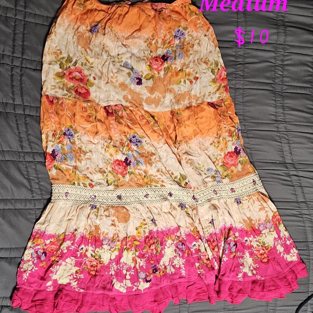Dress Barn Orange and Pink Floral Maxi Skirt